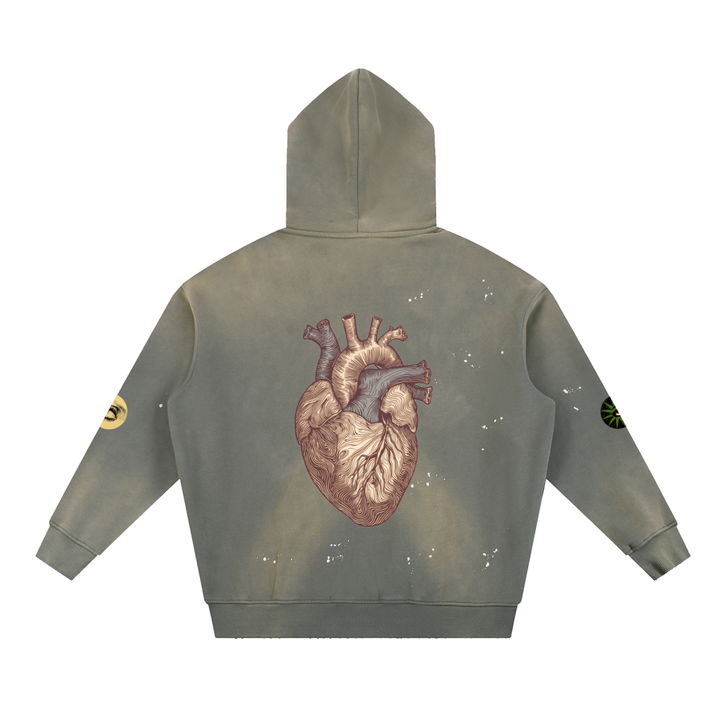 Vintage Washed Frayed Fleece Hoodie