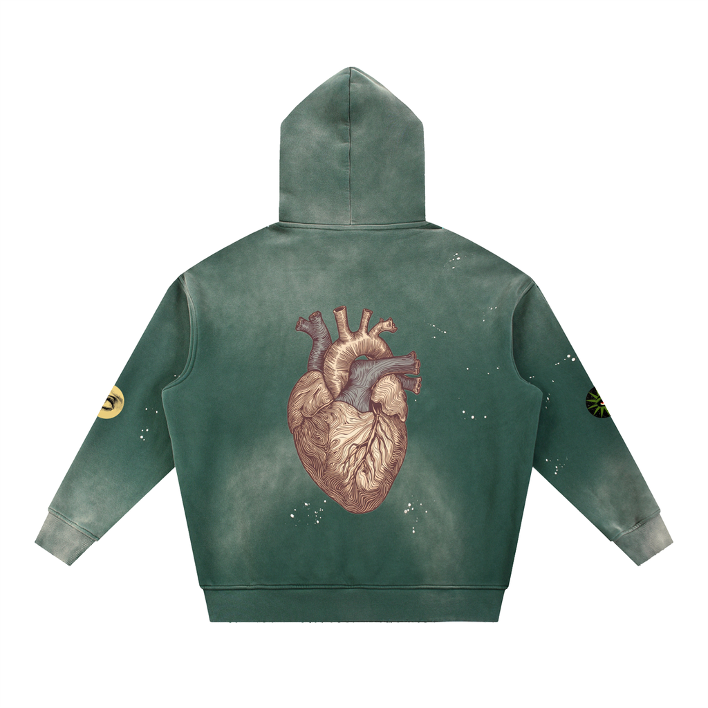 Vintage Washed Frayed Fleece Hoodie